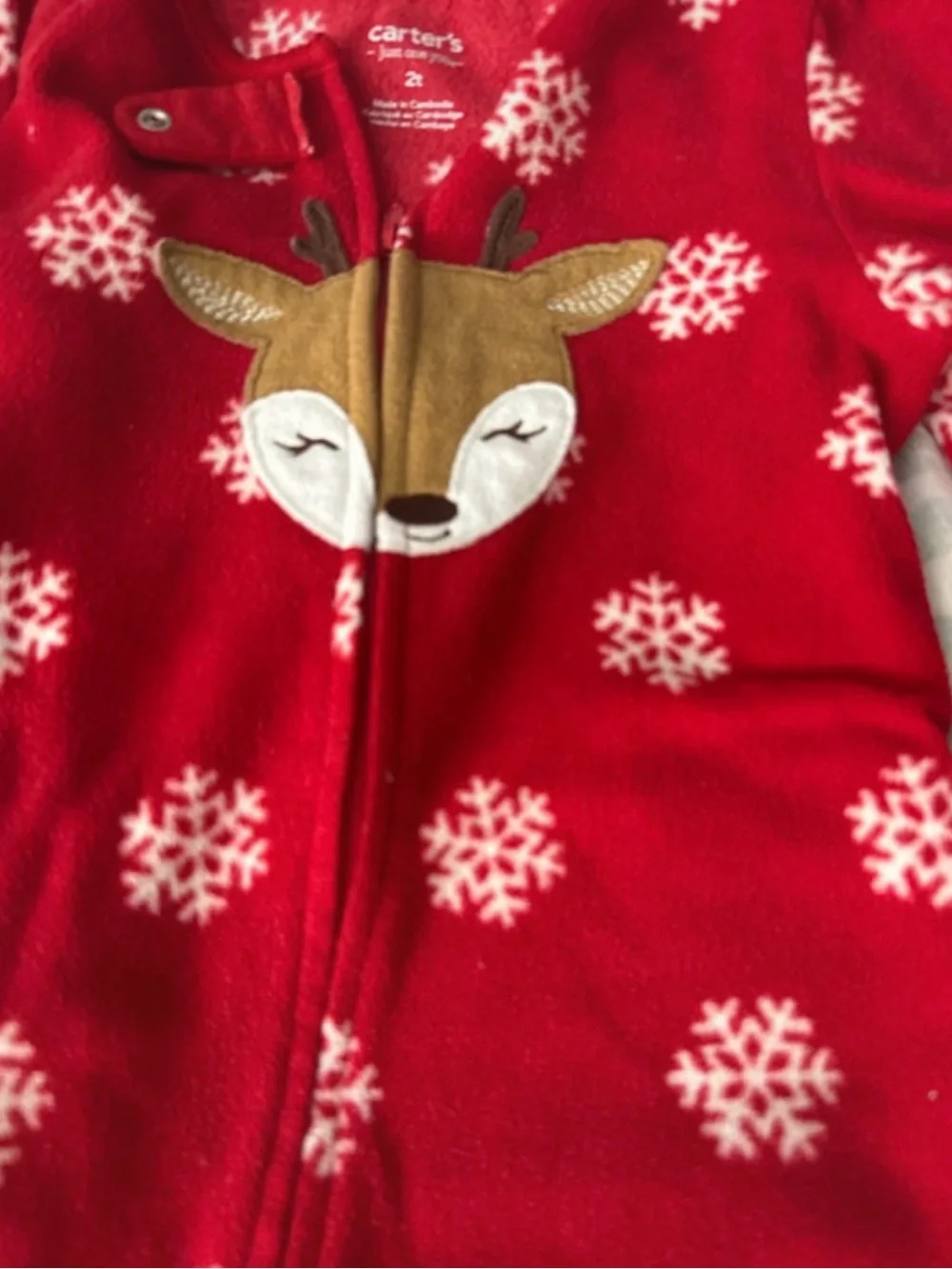 Carter's Red Snowflake Fleece One-Piece with Reindeer Face